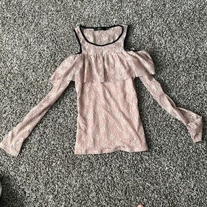 Blush, lace long sleeve and open shoulder shirt
